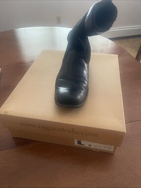 UGG Black Leather Shearling-Trim Mid-Calf Boot